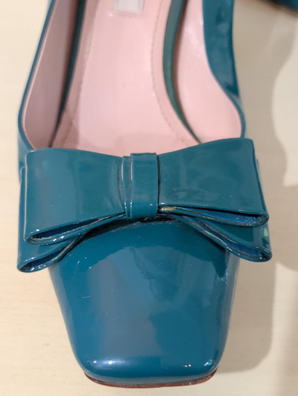 Miu Miu Teal Patent Leather Heels With Bows Size 36.5 - Picture 12 of 13